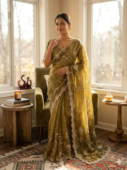 Sequence Embroidered Chiffon Saree with Blouse