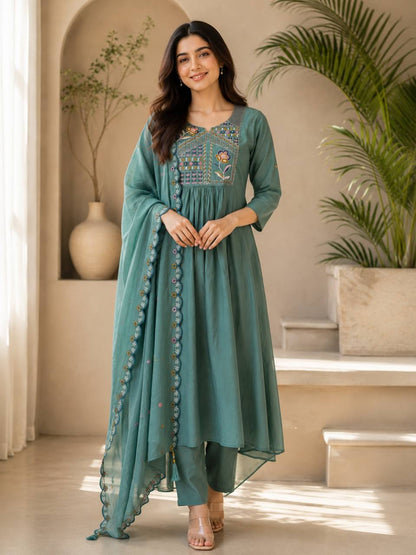 Two-Tone Silk Embroidered Anarkali Suit