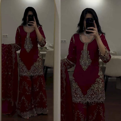 Maroon Sequin Embroidered Suit