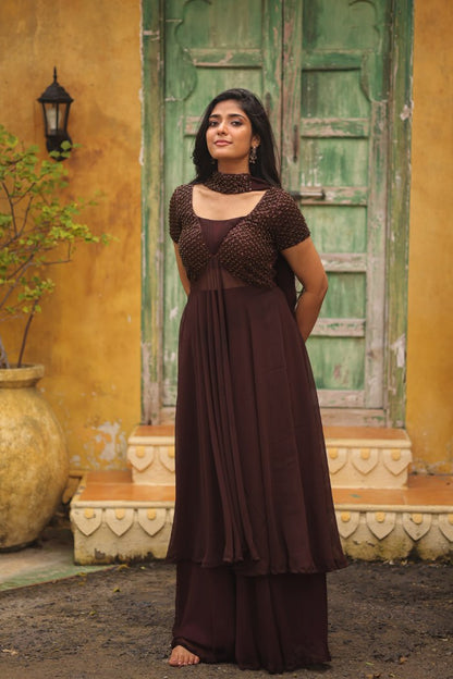 Cocoa Beaded Anarkali Gown