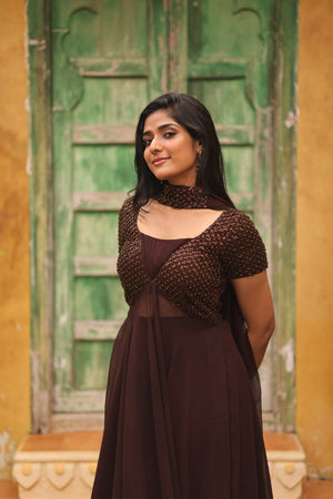 Cocoa Beaded Anarkali Gown