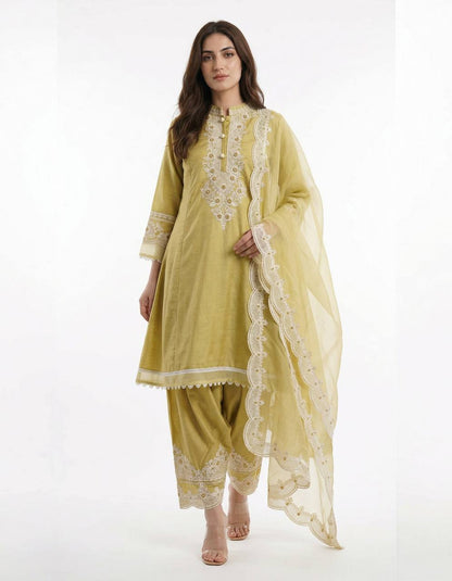 Lemon Lace Embroidered Kurta Set