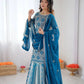 Teal Blue Faux Georgette Thread & Sequence Work Lehenga Set