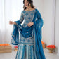 Teal Blue Faux Georgette Thread & Sequence Work Lehenga Set