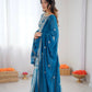 Teal Blue Faux Georgette Thread & Sequence Work Lehenga Set