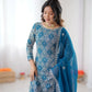 Teal Blue Faux Georgette Thread & Sequence Work Lehenga Set