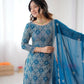 Teal Blue Faux Georgette Thread & Sequence Work Lehenga Set