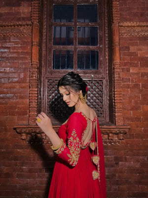 Designer Faux Georgette Embroidered Anarkali Set