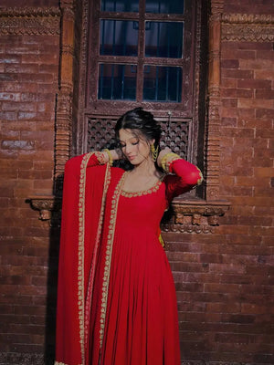 Designer Faux Georgette Embroidered Anarkali Set