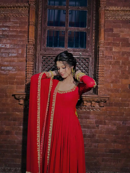Designer Faux Georgette Embroidered Anarkali Set