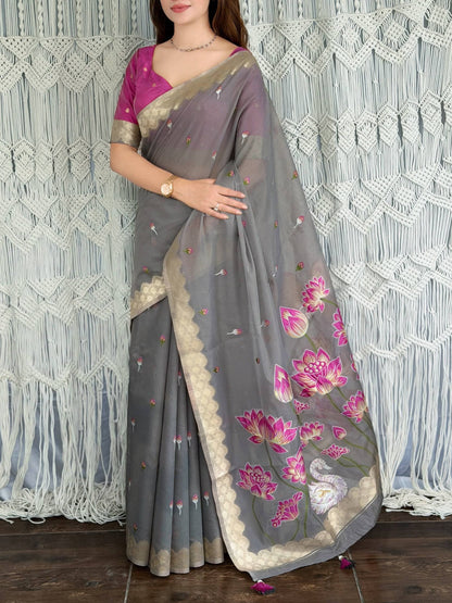Zari Jacquard Lotus Saree