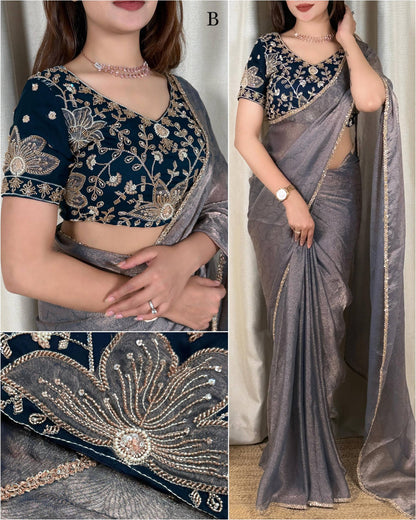 Beadwork Applique Jacquard Saree
