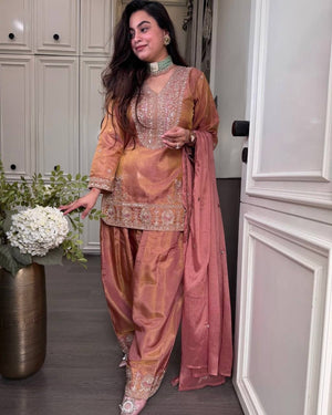 Silk Sequin Embroidered Palazzo Suit