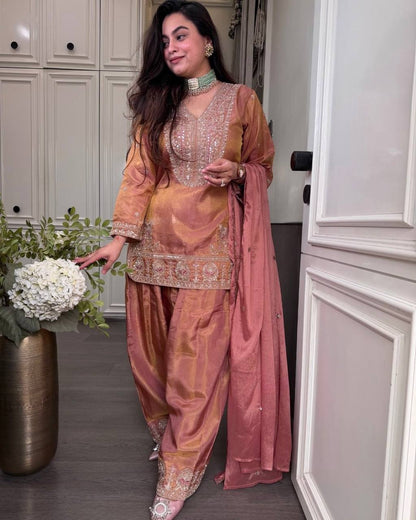 Silk Sequin Embroidered Palazzo Suit