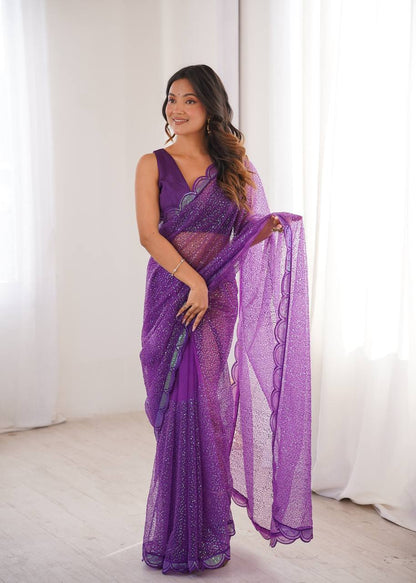 Violet Shimmer Sequin Net Saree