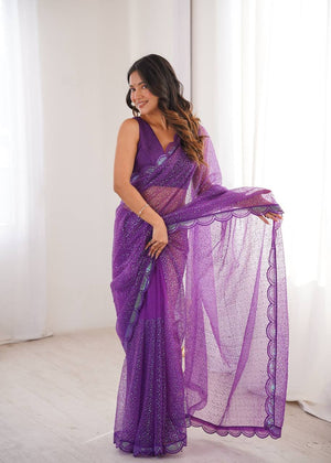 Violet Shimmer Sequin Net Saree