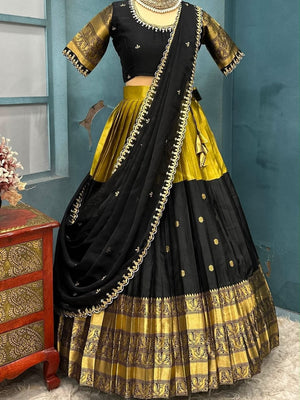 Kanjivaram Maggam Work South Style Half Lehenga Half Saree