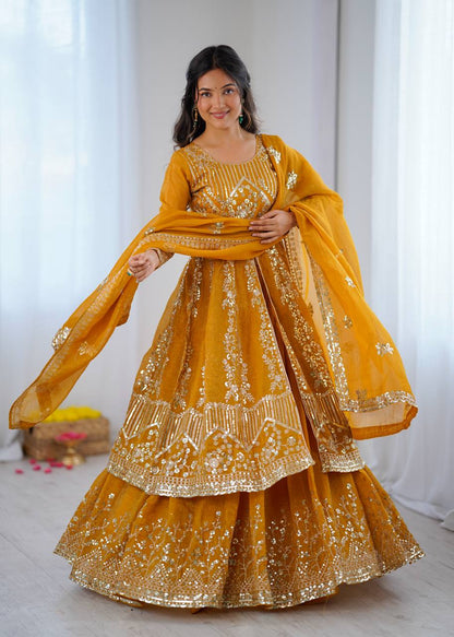 Silk Sequin Jacket Style Lehenga Set