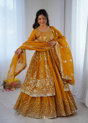 Embroidered Crunchy Silk Top -Lehenga Set