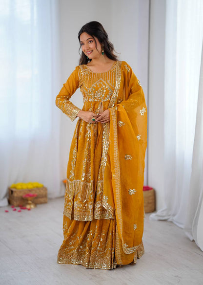 Embroidered Crunchy Silk Top -Lehenga Set