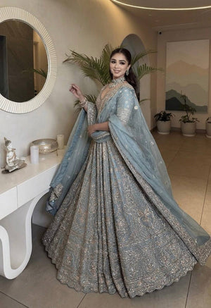 Slate Blue Zari Dori Lehenga