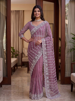 Pearl Sequin Net Saree