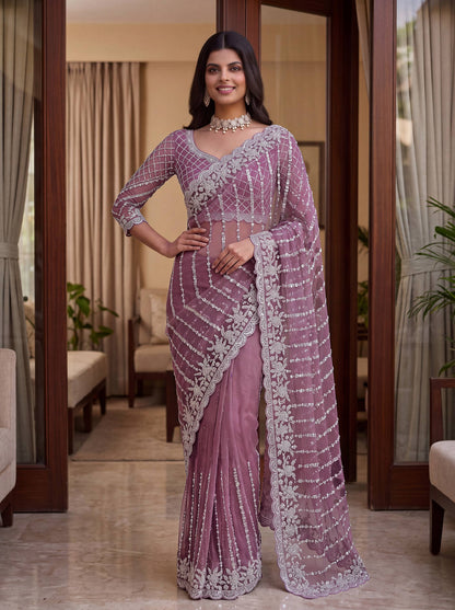 Pearl Sequin Net Saree