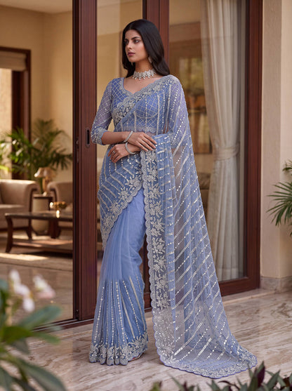 Pearl Sequin Net Saree
