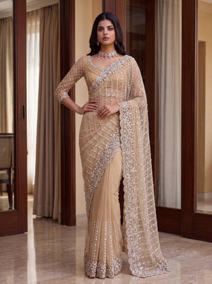 Pearl Sequin Net Saree