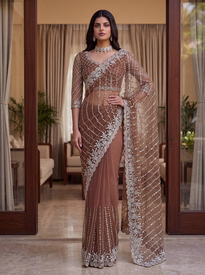 Pearl Sequin Net Saree