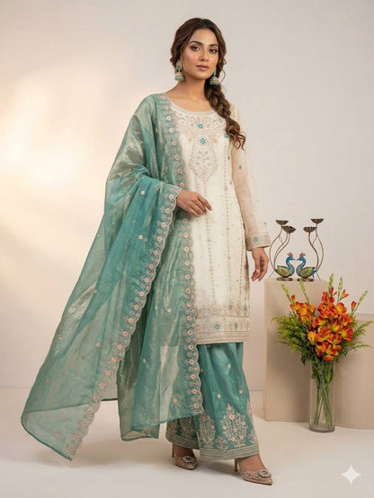 Ivory Pearl Embroidered Palazzo Set
