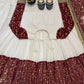White and Maroon Faux Georgette Designer Maxi Anarkali Suit for Wedding and Festive Wear