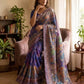 Printed Chinnon Saree with Mirror Zari Work