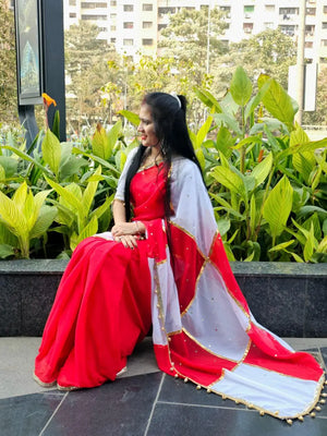 Box Pattern Georgette Saree with Mirror Work and Gotta Lace