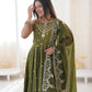 Roman Chanderi Silk Embroidered Anarkali Suit Set