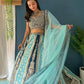 Aqua Blue Faux Georgette Embroidered Lehenga Set for Wedding and Festive Wear