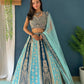 Aqua Blue Faux Georgette Embroidered Lehenga Set for Wedding and Festive Wear