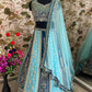 Aqua Blue Faux Georgette Embroidered Lehenga Set for Wedding and Festive Wear
