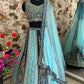 Aqua Blue Faux Georgette Embroidered Lehenga Set for Wedding and Festive Wear