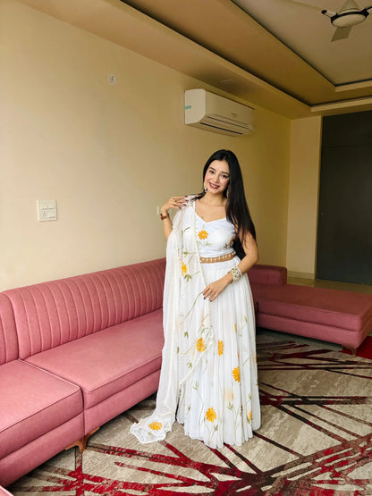 Sunflower Bloom Organza Lehenga Set for Festive and Haldi Functions