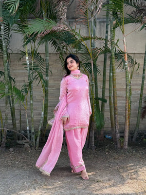 Blush Pink Satin Silk Kurta Salwar Set for Festive and Wedding Wear