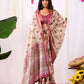 Floral Lichi Silk Saree with Zari Border
