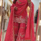 Royal Red Embroidered Sharara Set for Wedding and Festive Wear