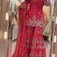Royal Red Embroidered Sharara Set for Wedding and Festive Wear