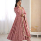 Dusty Rose Roman Silk Anarkali Set for Festive and Wedding Wear