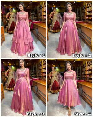 Rose Gold Two Tone Silk Lehenga Set for Wedding and Festive Wear (1 Dress 4 Way to Wear)