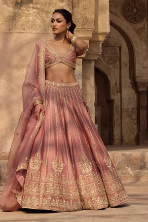 Dusty Rose Embroidered Lehenga Set for Wedding and Reception Wear
