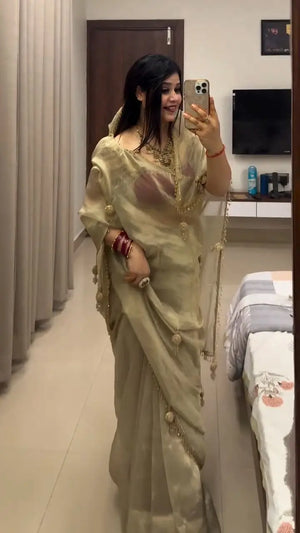 Golden Glow G Mee Satin Silk Saree for Festive and Party Wear