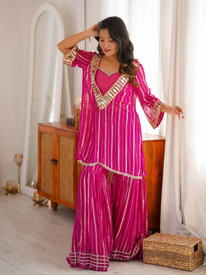 Magenta Mirror Sharara Suit