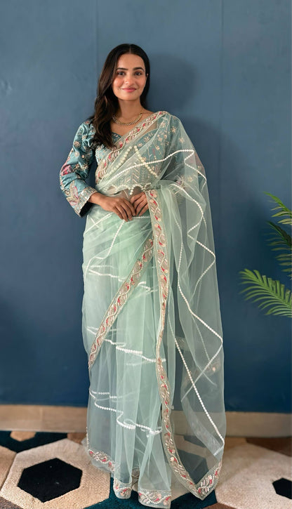 Pearl Khatli Net Saree Set
